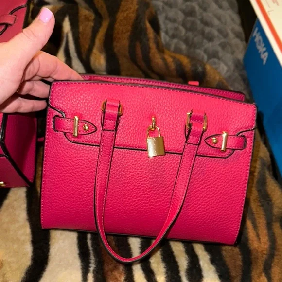 3 pcs. Set Vibrant Pink Leather Tote Bag- fake Birkin bag - Picture 6 of 8